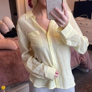 Calvin Klein Jeans Electric lemonade Yellow Semi-Sheer Button-Up Blouse